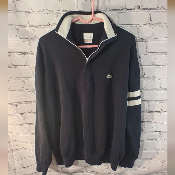Lacoste L!VE Mens Black White Stripe Pullover Sweater 7 - Picture 1 of 16